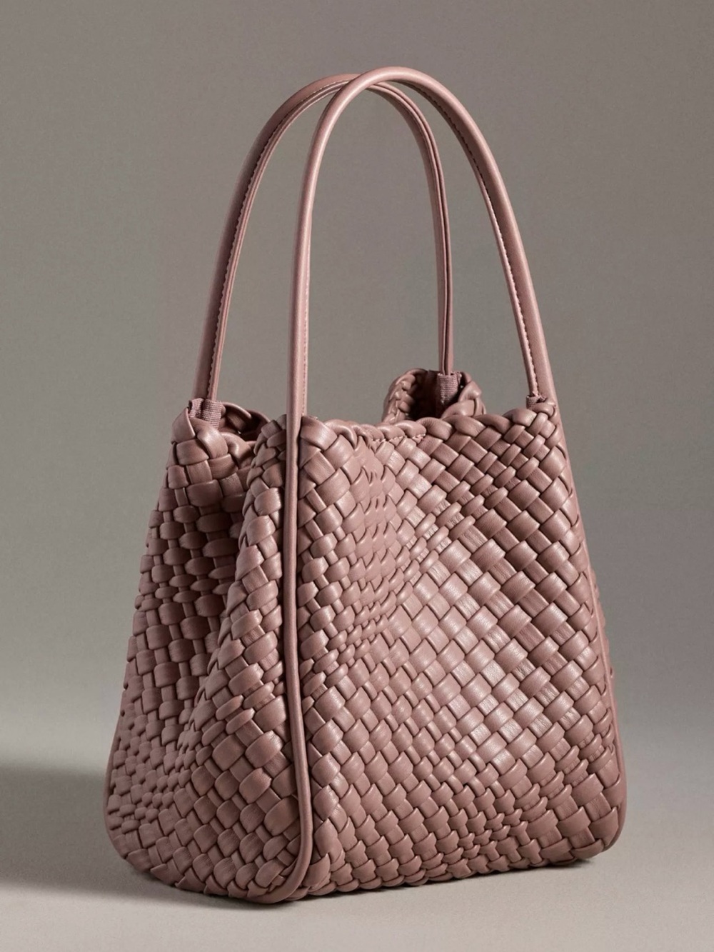 Anthropologie Woven Hollace Tote Bucket Bag in Dusty Rose Mini Edition